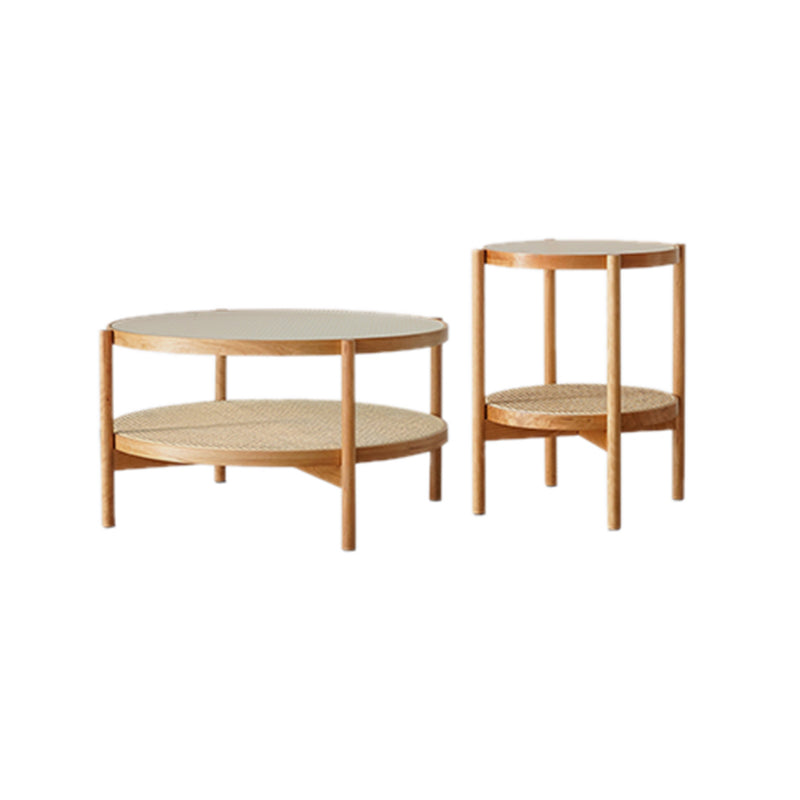 Tropical Cocktail Table Storage Round Glass Coffee Cocktail Table