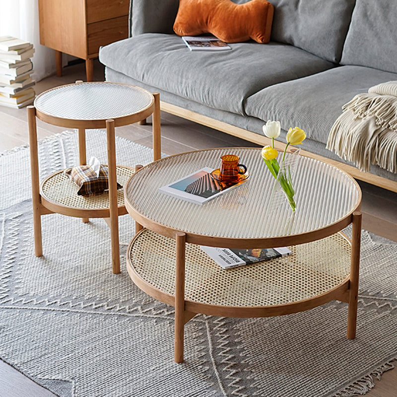 Tropical Cocktail Table Storage Round Glass Coffee Cocktail Table