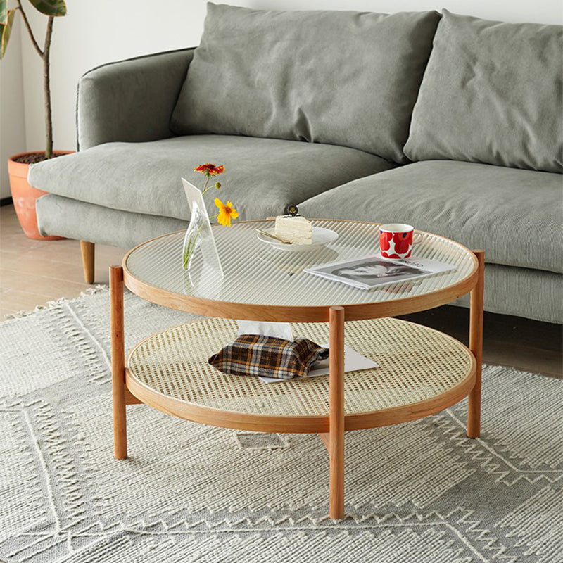 Tropical Cocktail Table Storage Round Glass Coffee Cocktail Table