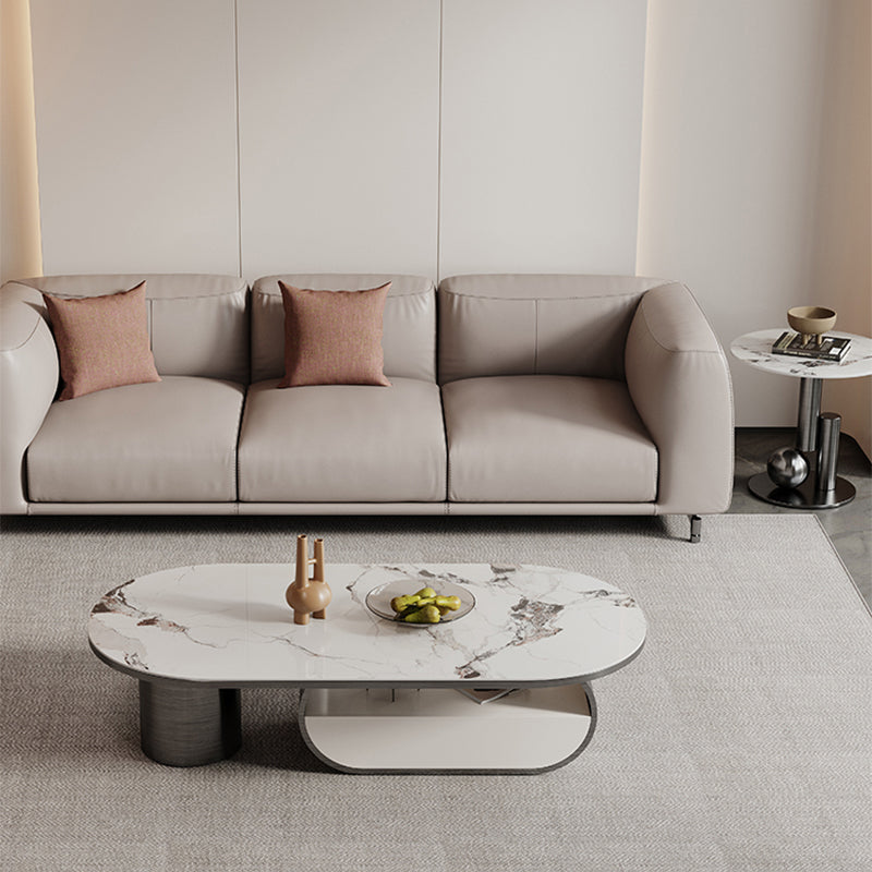 16"H Glam Cocktail Table Storage Oval Stone Coffee Cocktail Table