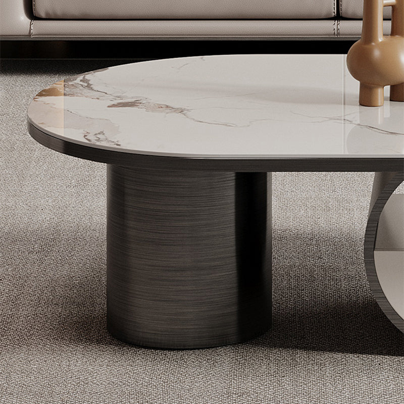 16"H Glam Cocktail Table Storage Oval Stone Coffee Cocktail Table