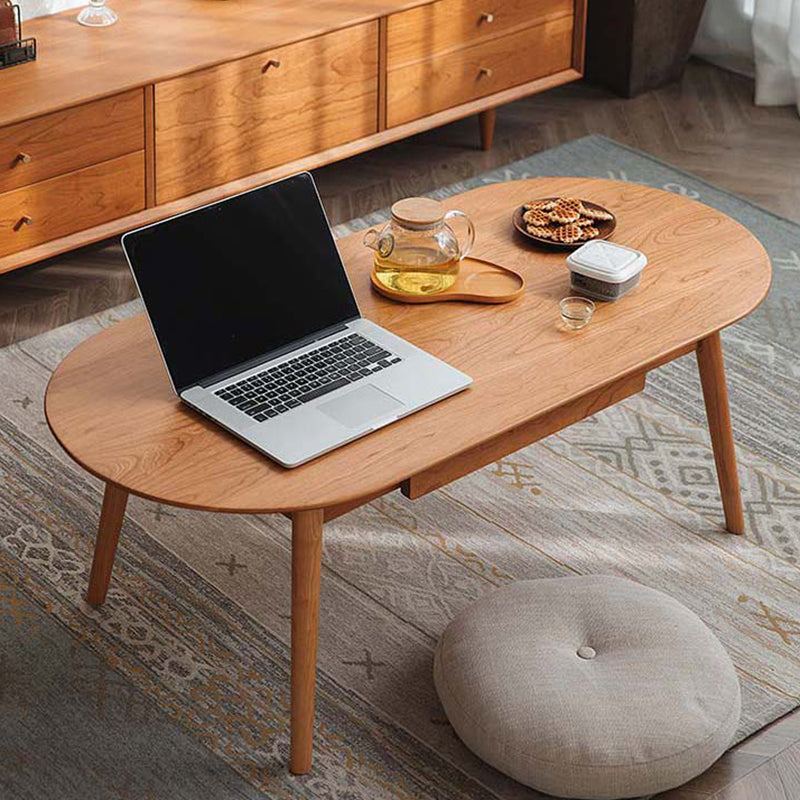 Contemporary Wooden Coffee Table Elliptical 4 Legs Cocktail Table
