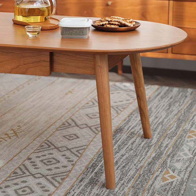 Contemporary Wooden Coffee Table Elliptical 4 Legs Cocktail Table