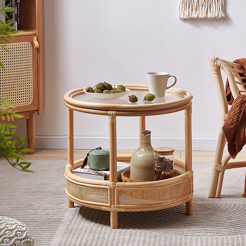Tropical Cocktail Table Storage Round 4 Legs Coffee Cocktail Table
