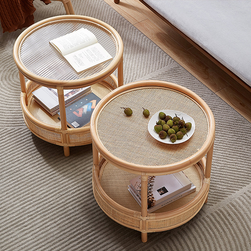 Tropical Cocktail Table Storage Round 4 Legs Coffee Cocktail Table