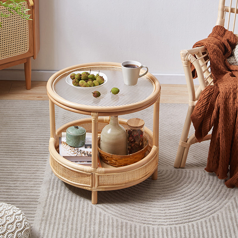 Tropical Cocktail Table Storage Round 4 Legs Coffee Cocktail Table