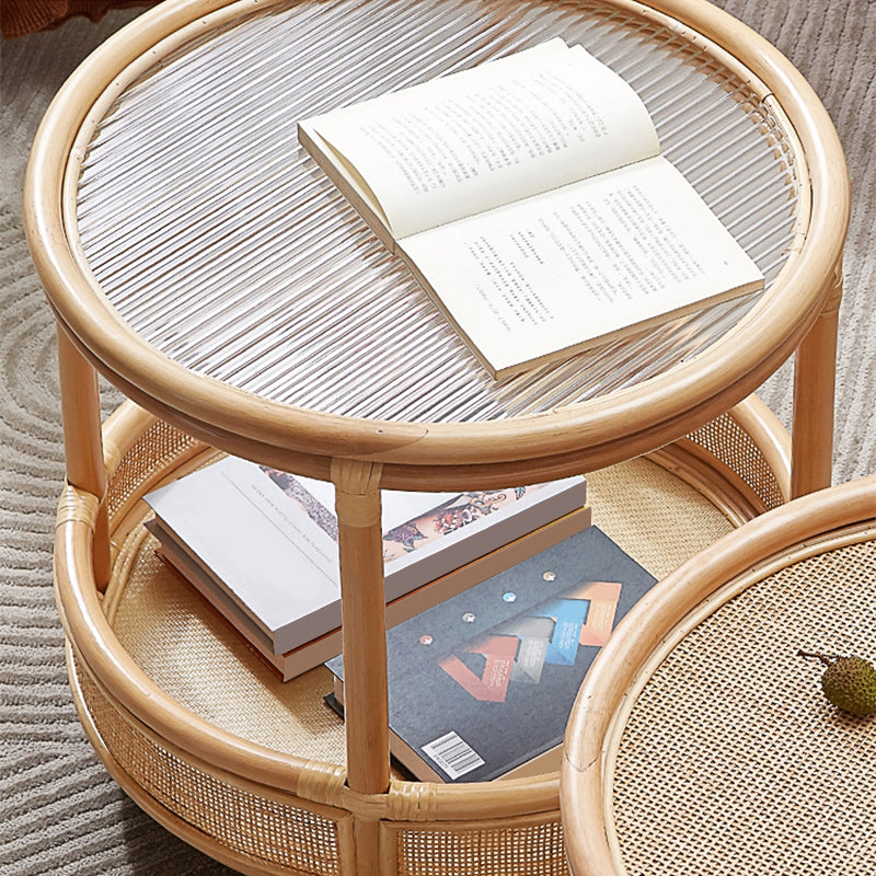 Tropical Cocktail Table Storage Round 4 Legs Coffee Cocktail Table