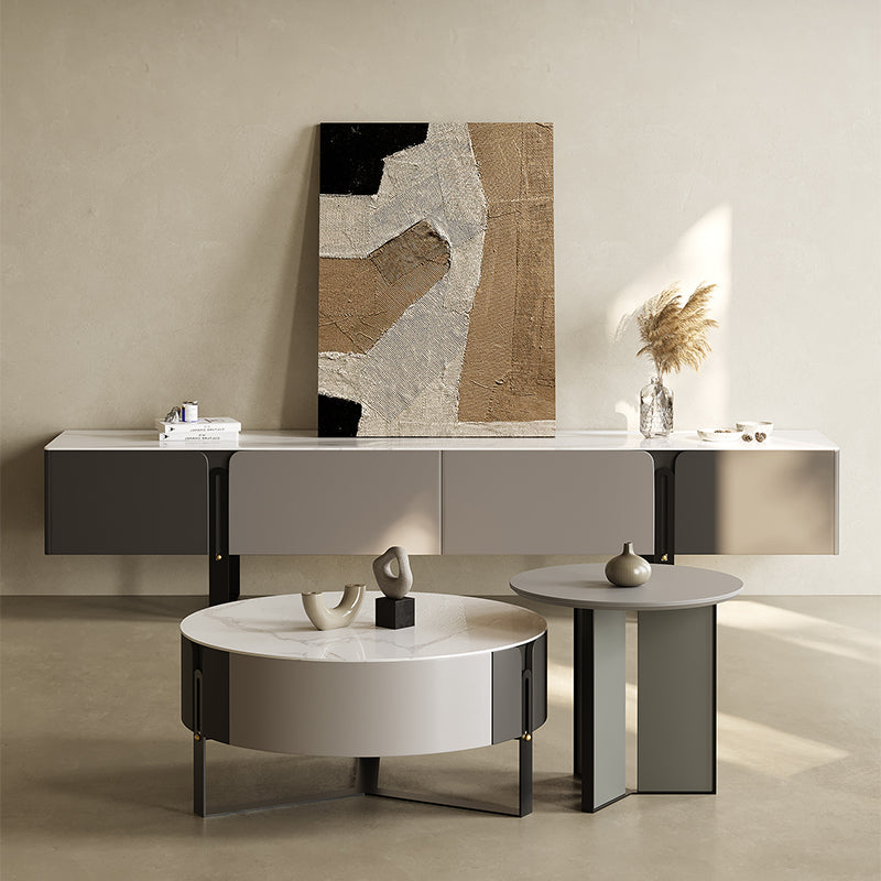 Contemporary Cocktail Table Round Stone Coffee Cocktail Table