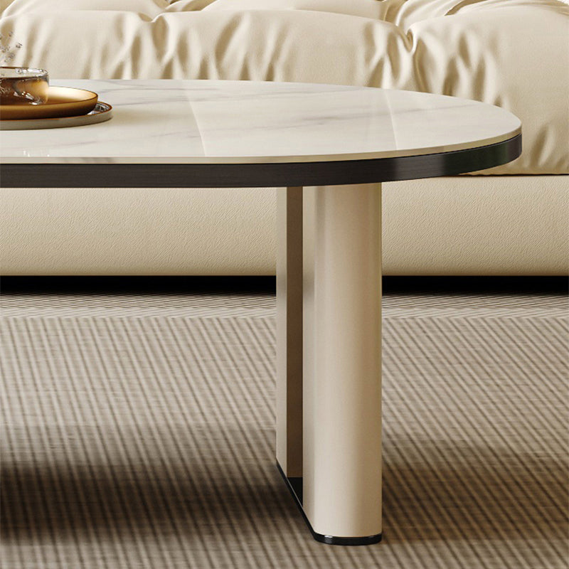 15"H Glam Cocktail Table Storage Oval Stone Coffee Cocktail Table