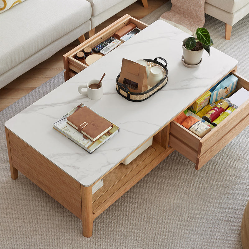 17"H Contemporary Cocktail Table Stone Rectangle Coffee Table