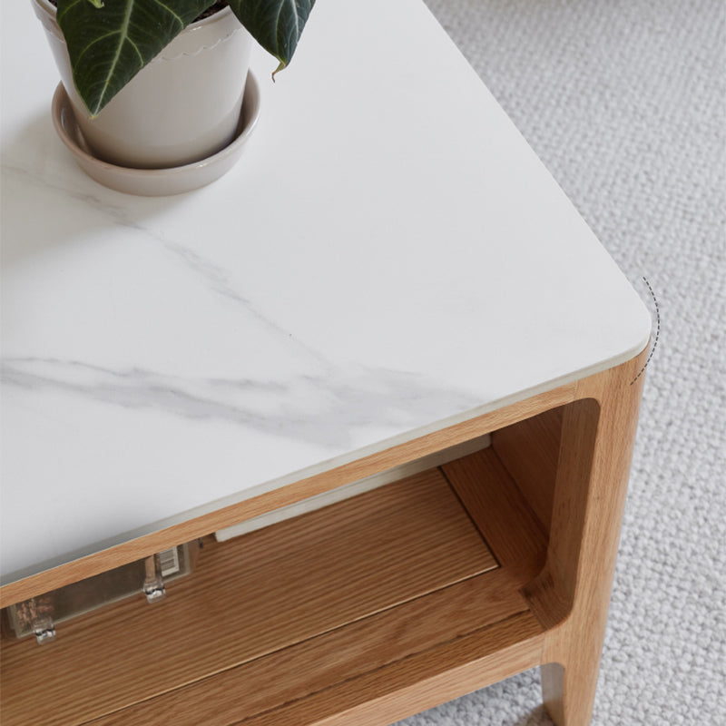 17"H Contemporary Cocktail Table Stone Rectangle Coffee Table