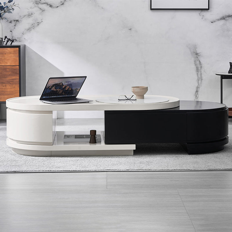 Wood Coffee Cocktail Table Abstract Coffee or End Table with 4 Storage Drawers