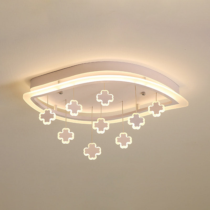 Kids Leaf Flushmount Acrylic Bedroom LED Close to Ceiling Light in White with Draping Mathematical Sign