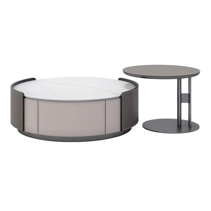 Slate Coffee Cocktail Table Drum Coffee or End Table with 2 Storage Drawers