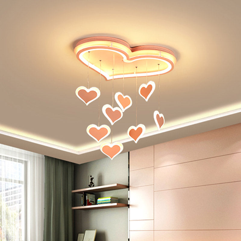 Wasserfall Loving Heart Eisen Deckenleuchte Macaron Pink 21"/25" breite LED-Unterputzbeleuchtung für Schlafzimmer