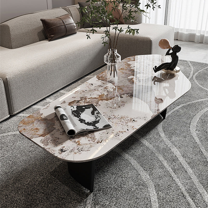 15"H Contemporary Cocktail Table Stone Sled Coffee Cocktail Table