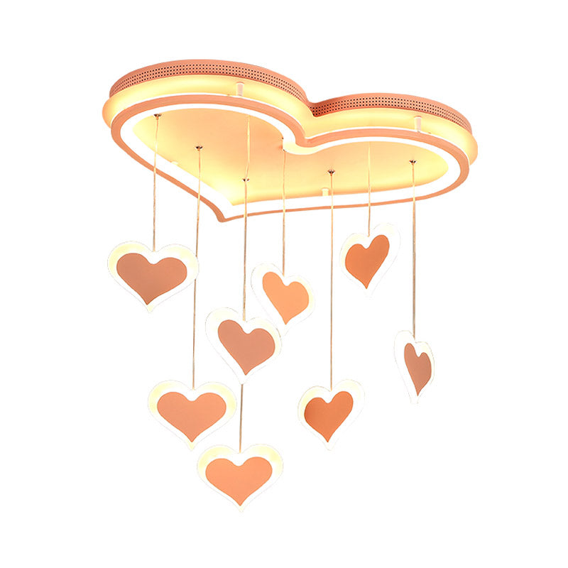 Wasserfall Loving Heart Eisen Deckenleuchte Macaron Pink 21"/25" breite LED-Unterputzbeleuchtung für Schlafzimmer