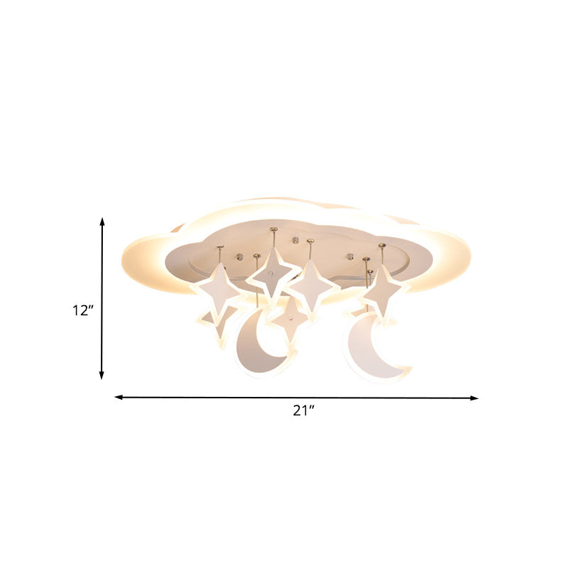 Acryl Trübe LED Flush Deckenleuchte Kinder Weiß Flush Montage Beleuchtung mit Dangling Mond und Stern, Warm/Weißes Licht