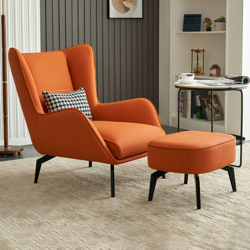 Fixed Back Lounge Chair Leather Side Chair with Black Metal Legs