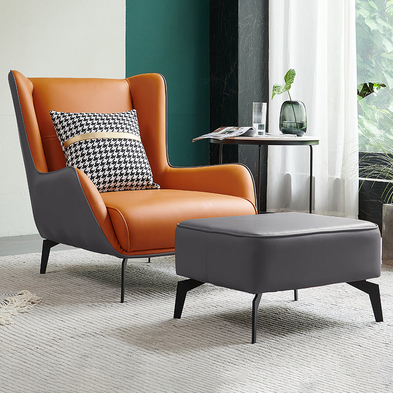 Fixed Back Lounge Chair Leather Side Chair with Black Metal Legs