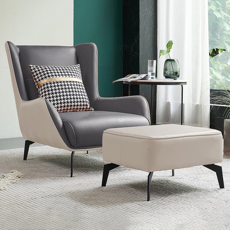 Fixed Back Lounge Chair Leather Side Chair with Black Metal Legs
