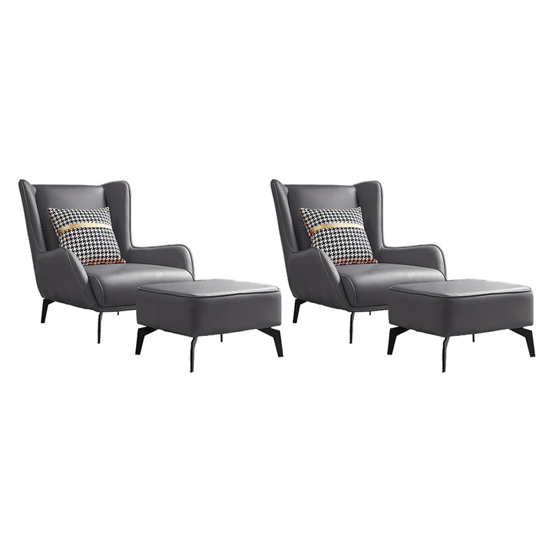 Fixed Back Lounge Chair Leather Side Chair with Black Metal Legs