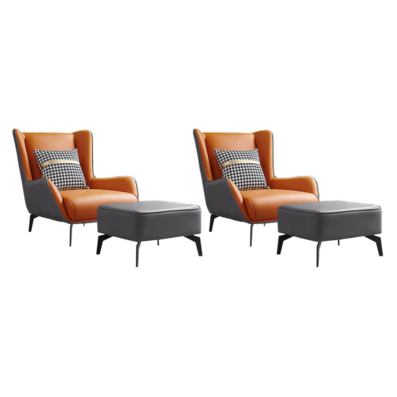 Fixed Back Lounge Chair Leather Side Chair with Black Metal Legs