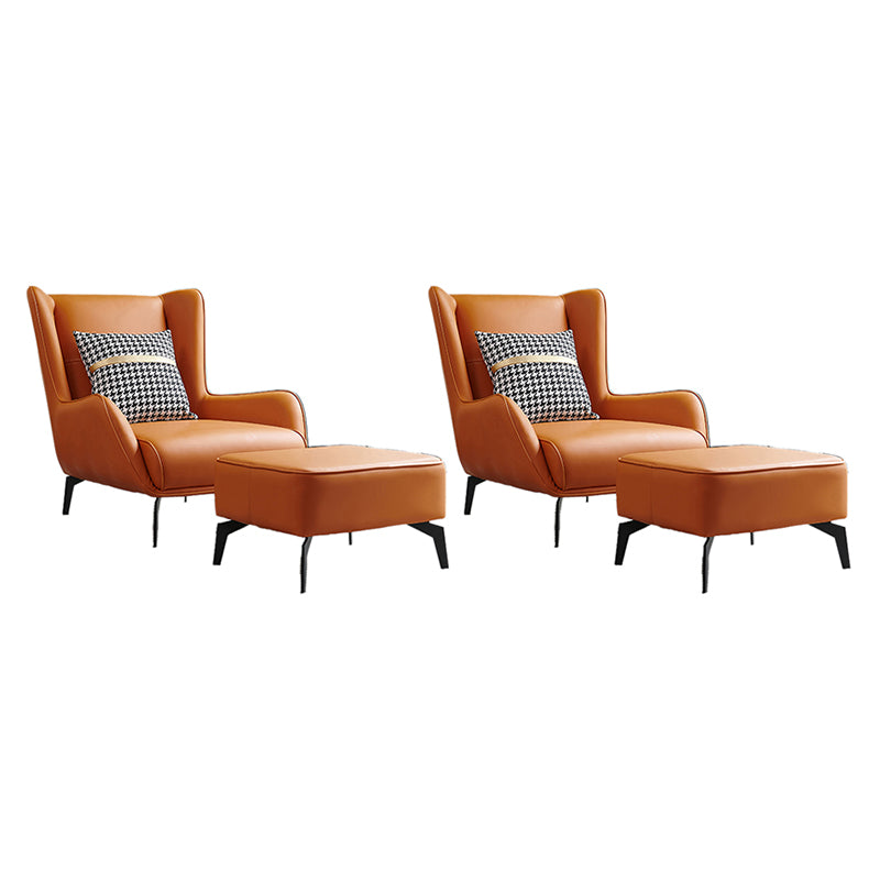 Fixed Back Lounge Chair Leather Side Chair with Black Metal Legs