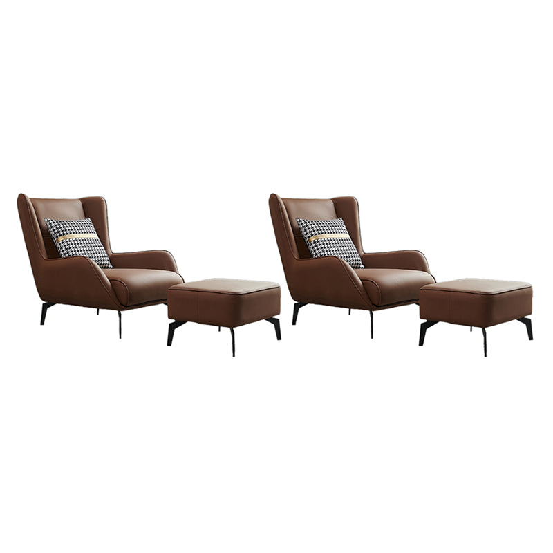 Fixed Back Lounge Chair Leather Side Chair with Black Metal Legs
