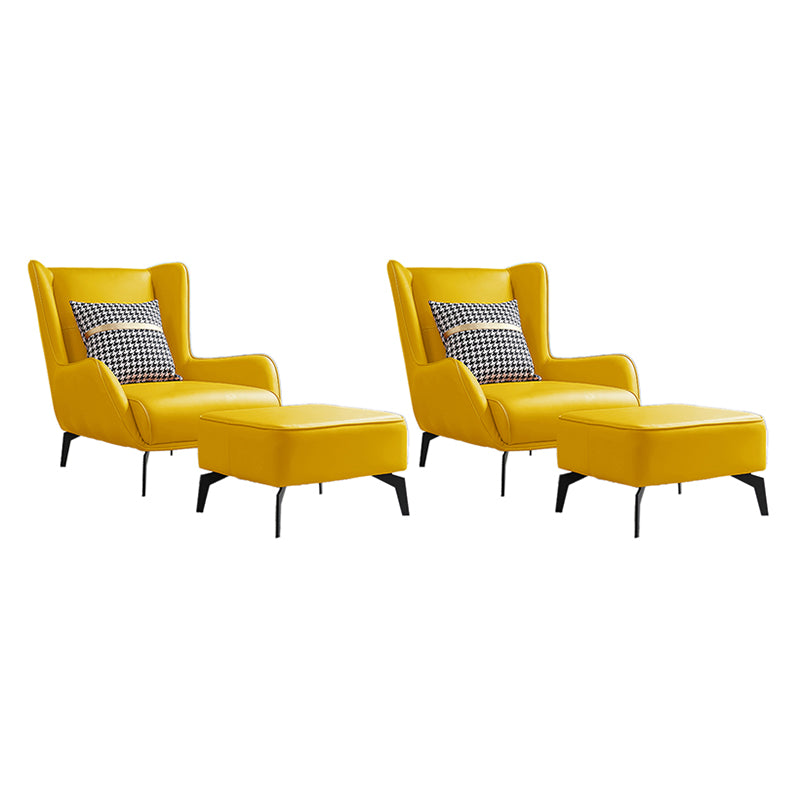 Fixed Back Lounge Chair Leather Side Chair with Black Metal Legs