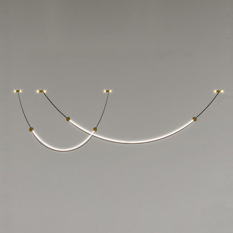 Line Shape Hanging Lamp Modern Island Chandelier Lights in Black Finish