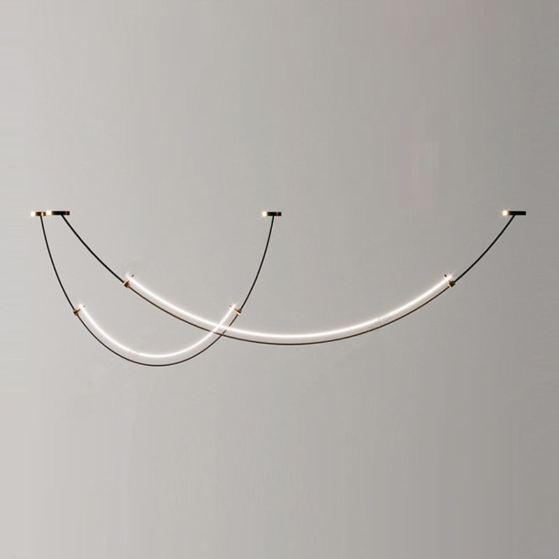 Line Shape Hanging Lamp Modern Island Chandelier Lights in Black Finish