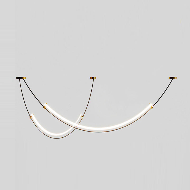 Line Shape Hanging Lamp Modern Island Chandelier Lights in Black Finish
