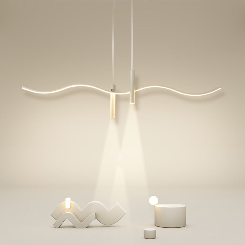 Unique Shape Hanging Lamp Modern 3 Lights Island Chandelier Lights in White Finish