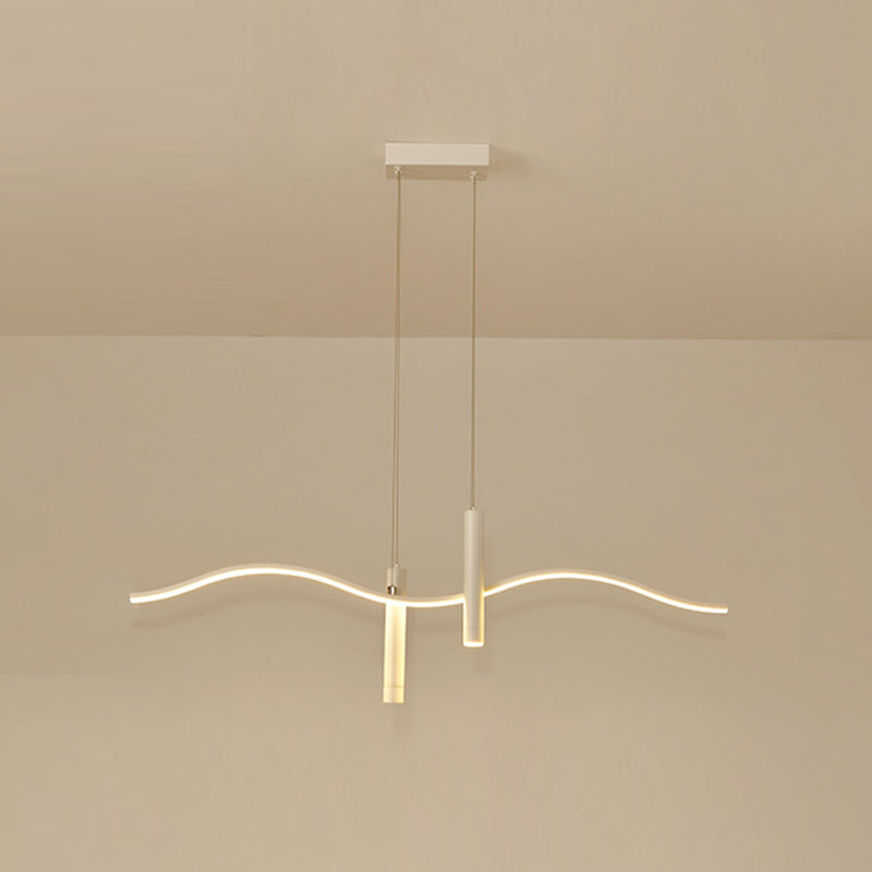 Unique Shape Hanging Lamp Modern 3 Lights Island Chandelier Lights in White Finish