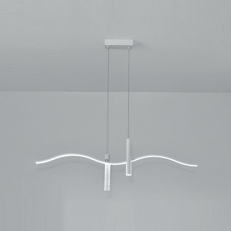 Unique Shape Hanging Lamp Modern 3 Lights Island Chandelier Lights in White Finish