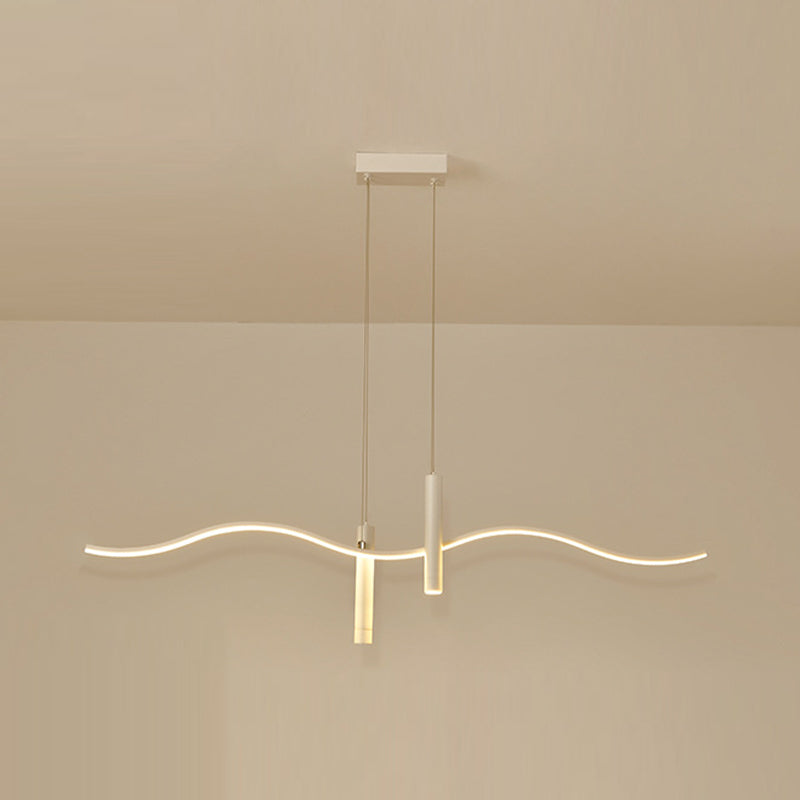 Unique Shape Hanging Lamp Modern 3 Lights Island Chandelier Lights in White Finish