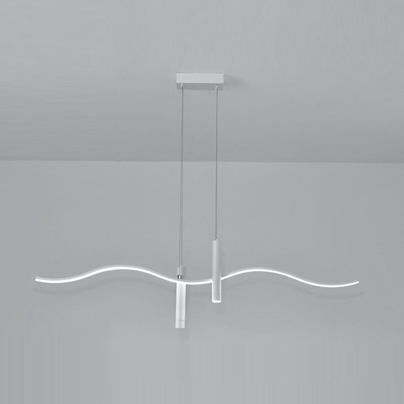 Unique Shape Hanging Lamp Modern 3 Lights Island Chandelier Lights in White Finish