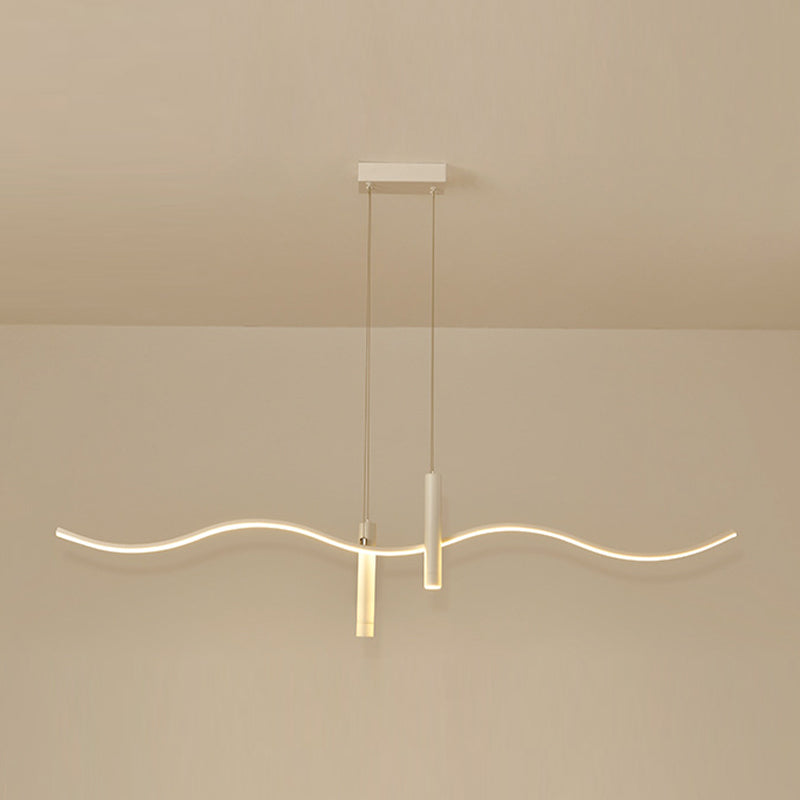 Unique Shape Hanging Lamp Modern 3 Lights Island Chandelier Lights in White Finish