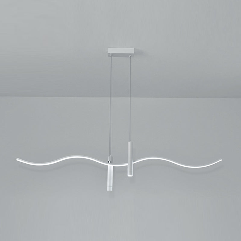 Unique Shape Hanging Lamp Modern 3 Lights Island Chandelier Lights in White Finish