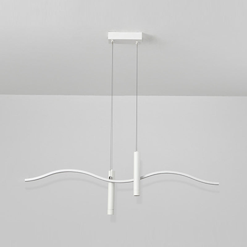 Unique Shape Hanging Lamp Modern 3 Lights Island Chandelier Lights in White Finish
