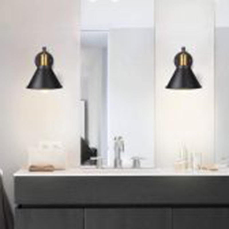 Black Modern Wall Sconce Cone Shape Vanity Lamp with Metal Shade for Bathroom