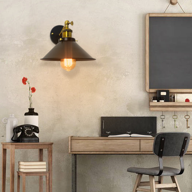 Black Modern Wall Sconce Cone Shape Vanity Lamp with Metal Shade for Bathroom