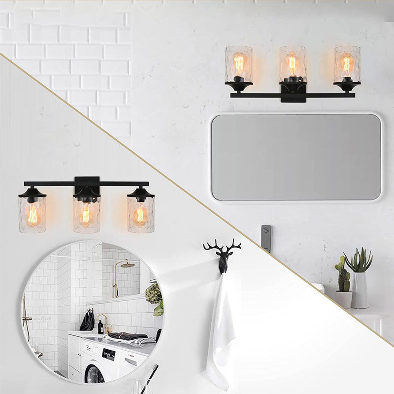 Matte Black and Clear Bath Sconce Iron & Glass 3 - Light Bathroom Vanity Lighting