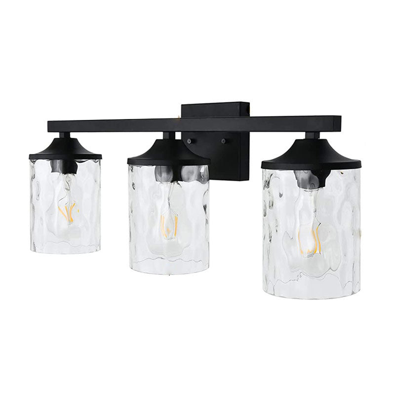 Matte Black and Clear Bath Sconce Iron & Glass 3 - Light Bathroom Vanity Lighting