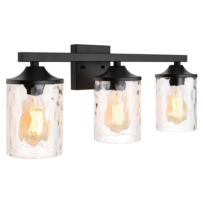 Matte Black and Clear Bath Sconce Iron & Glass 3 - Light Bathroom Vanity Lighting