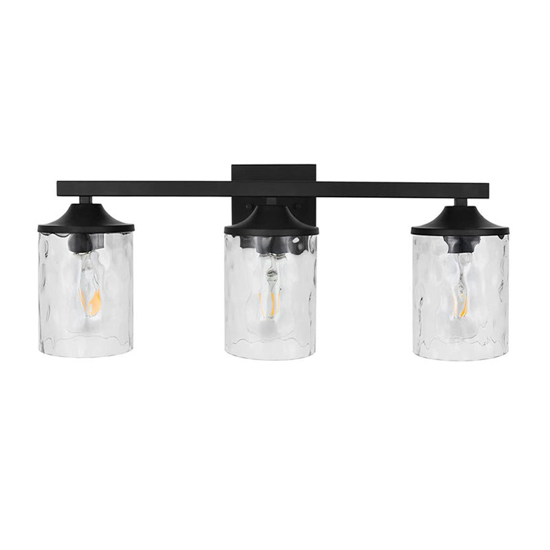 Matte Black and Clear Bath Sconce Iron & Glass 3 - Light Bathroom Vanity Lighting