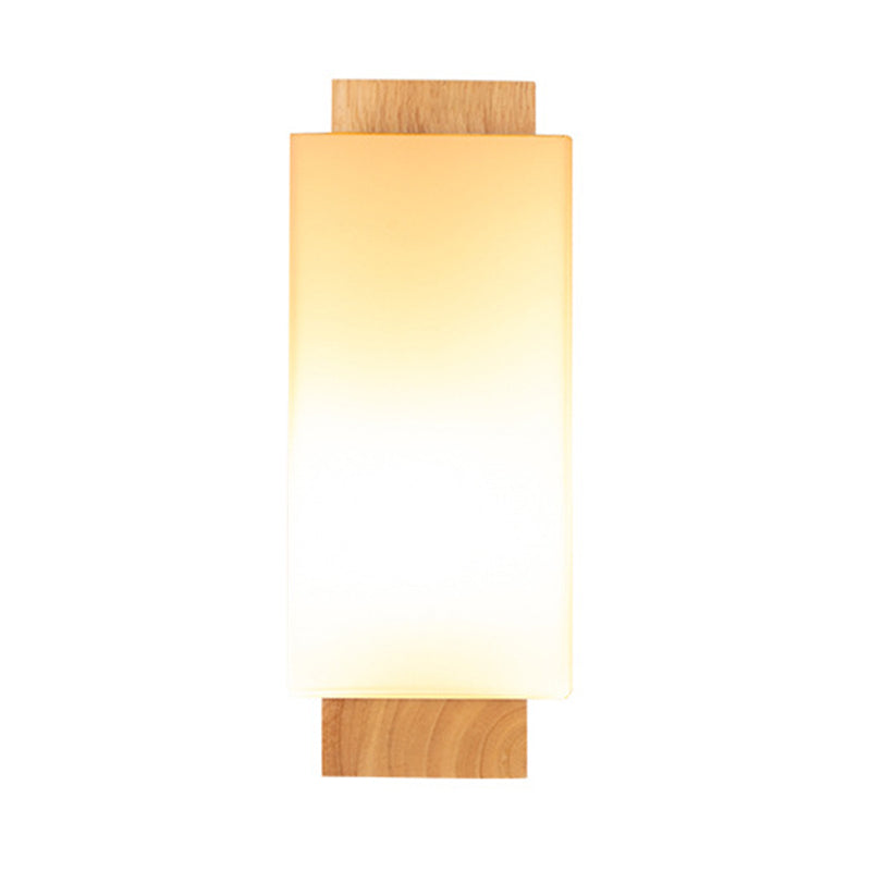 Modern Wood Wall Sconce Rectangle Shape Vanity Lamp with Glass Shade for Bathroom