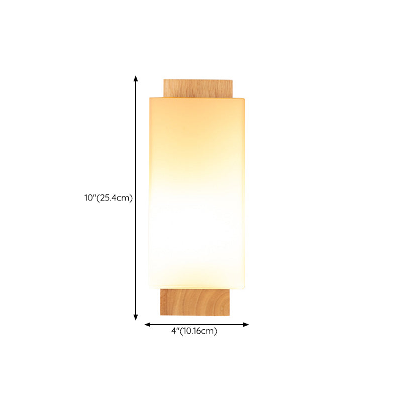 Modern Wood Wall Sconce Rectangle Shape Vanity Lamp with Glass Shade for Bathroom