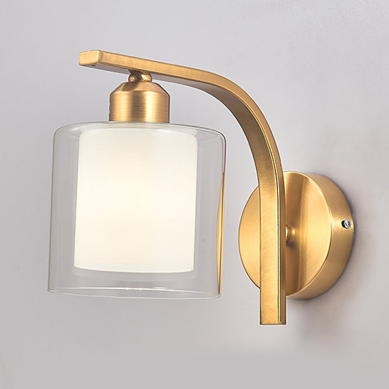 Modern Wall Sconce Metal Cylinder Shape Vanity Lamp with Glass Shade for Bathroom
